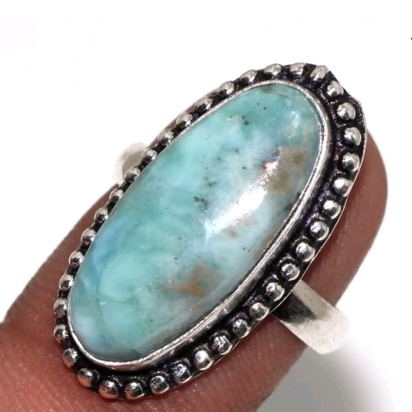 🩵Aqua Caribbean Larimar Sterling Silver Ring 925 Boho - Picture 3 of 6